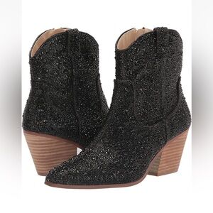 Betsey Johnson SB-Diva Black Rhinestone Cowboy Boots Size 6M (New)